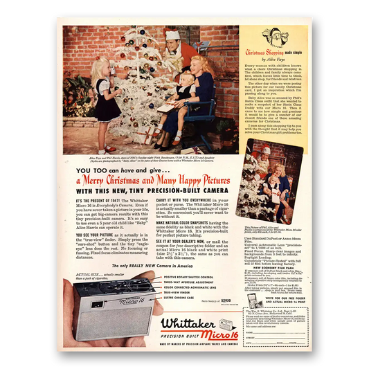 1947 Whittaker Micro 16 Camera Merry Christmas Many Happy Pictures Vintage Magazine Print Ad