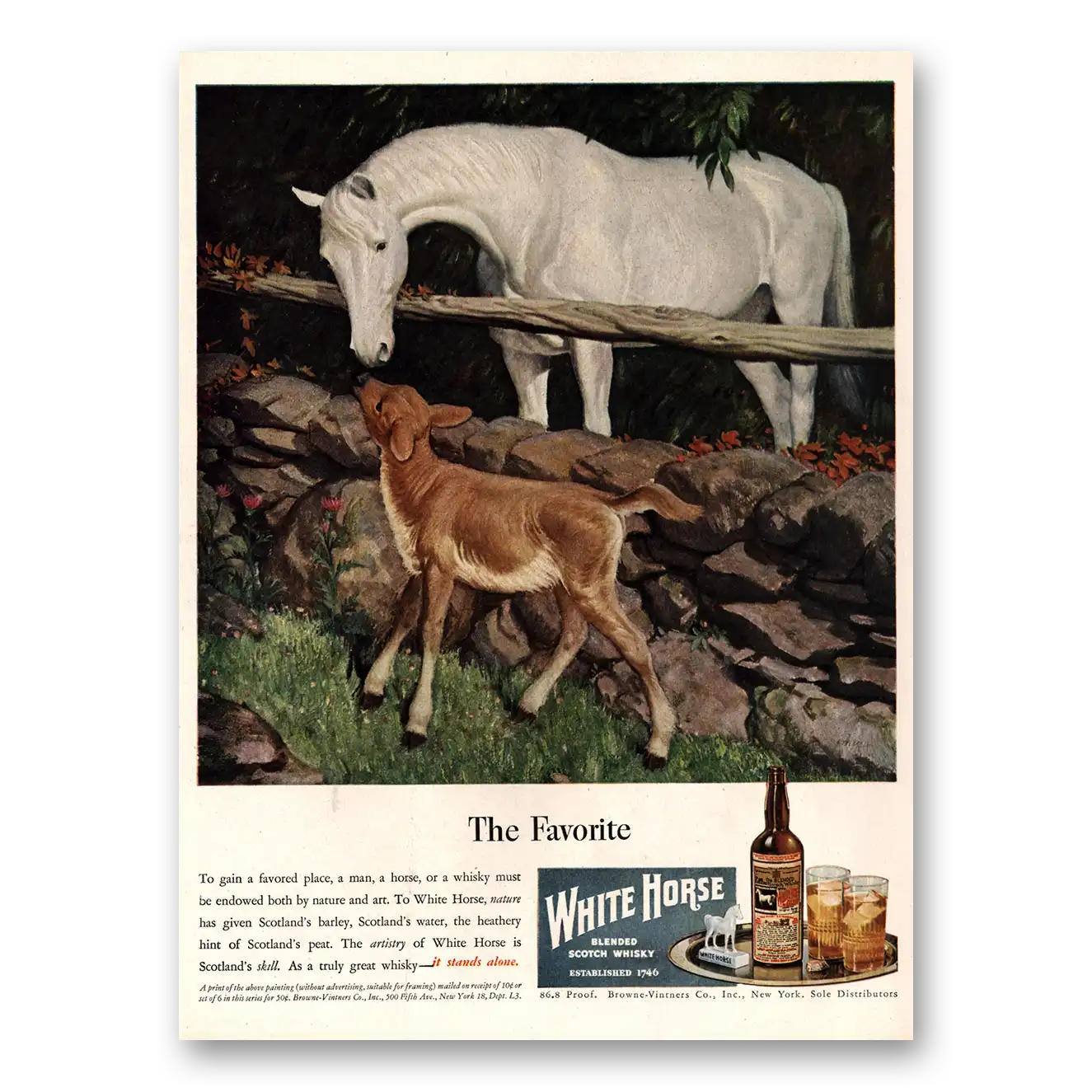 1947 White Horse Scotch Whisky Favorite Vintage Magazine Print Ad