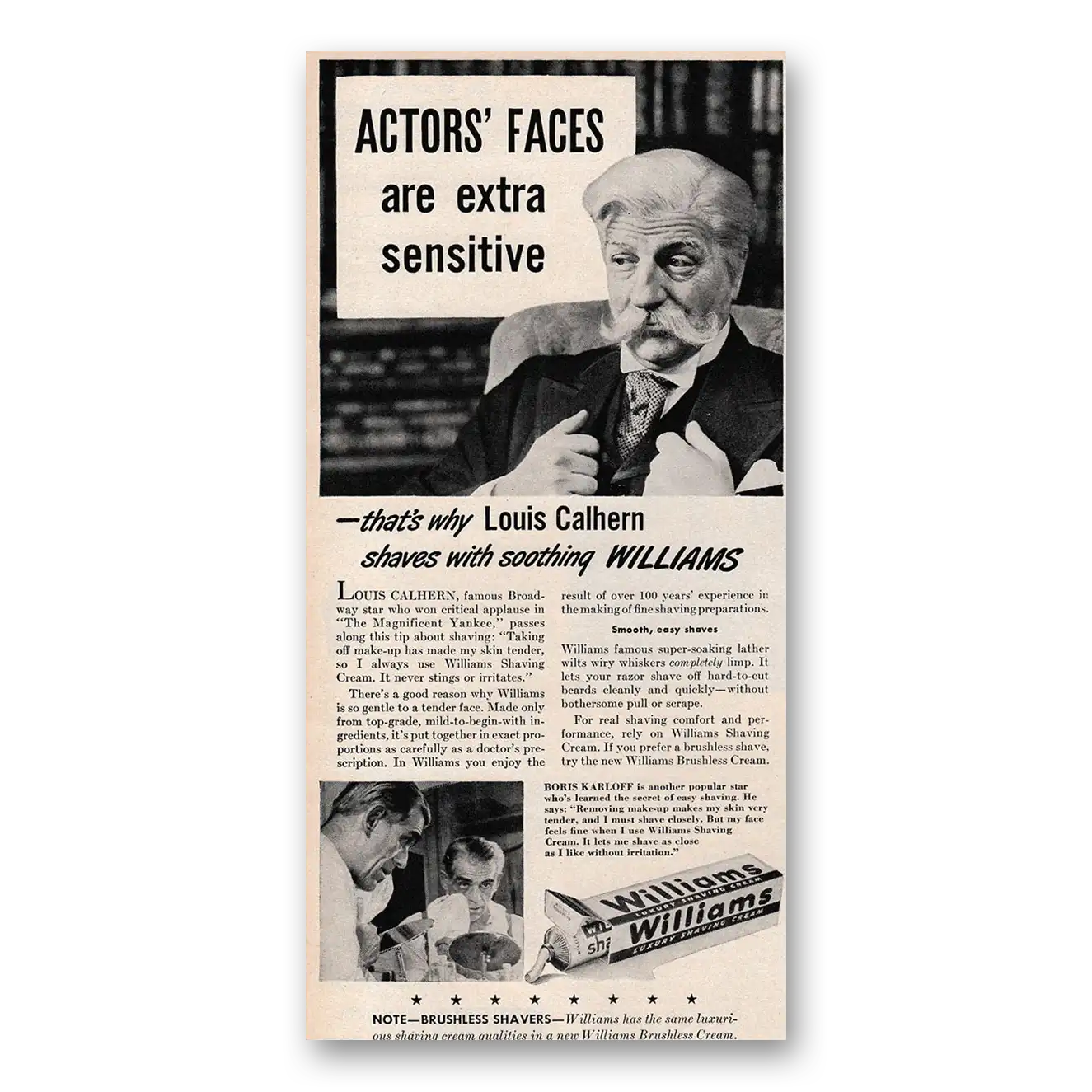 1947 Williams Shaving Cream Louis Calhern Vintage Magazine Print Ad