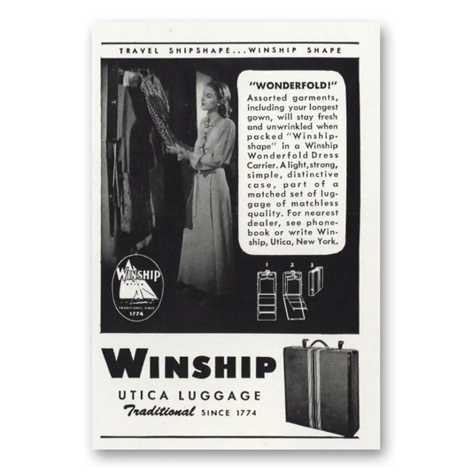 1947 Winship Utica Luggage Wonderfold Assorted Garments Vintage Magazine Print Ad