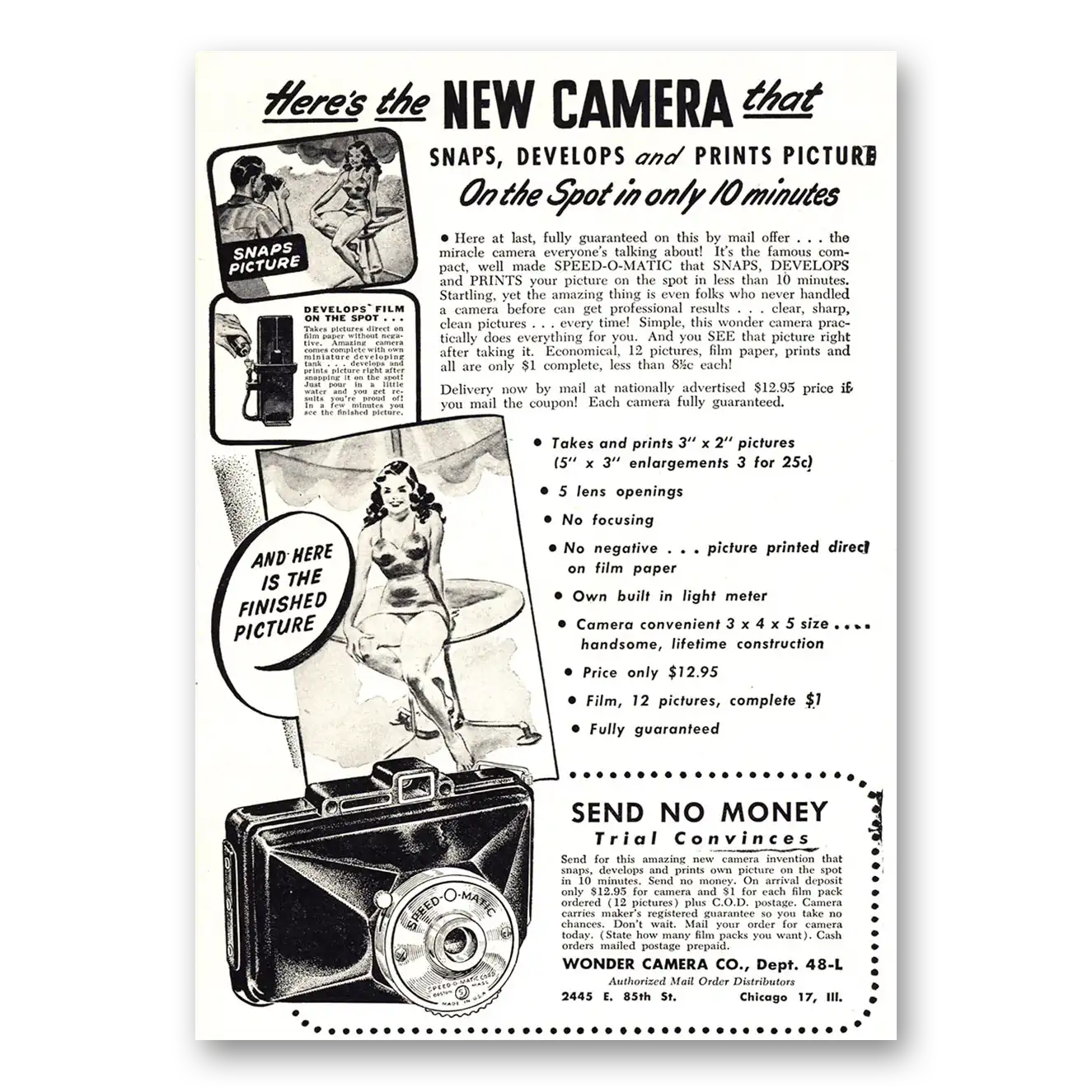 1947 Wonder Camera Snaps Develops and Prints Picture Vintage Magazine Print Ad