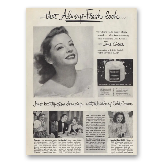 1947 Woodbury Cold Cream Jane Greer Vintage Magazine Print Ad