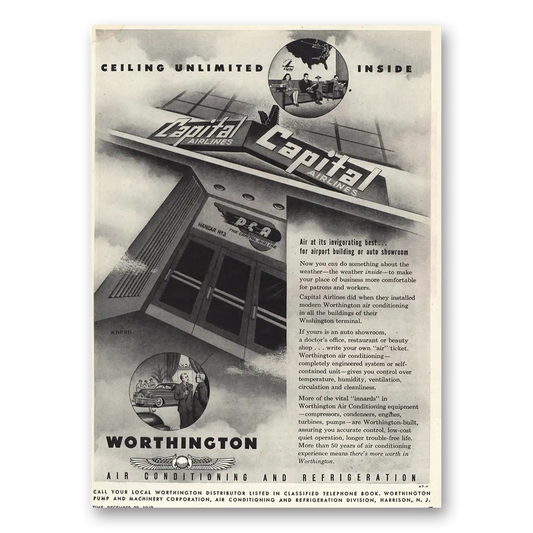 1947 Worthington Air Conditioning Capital Airlines Vintage Magazine Print Ad