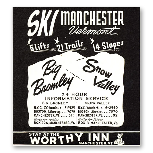 1947 Worthy Inn Ski Manchester Vermont Vintage Magazine Print Ad