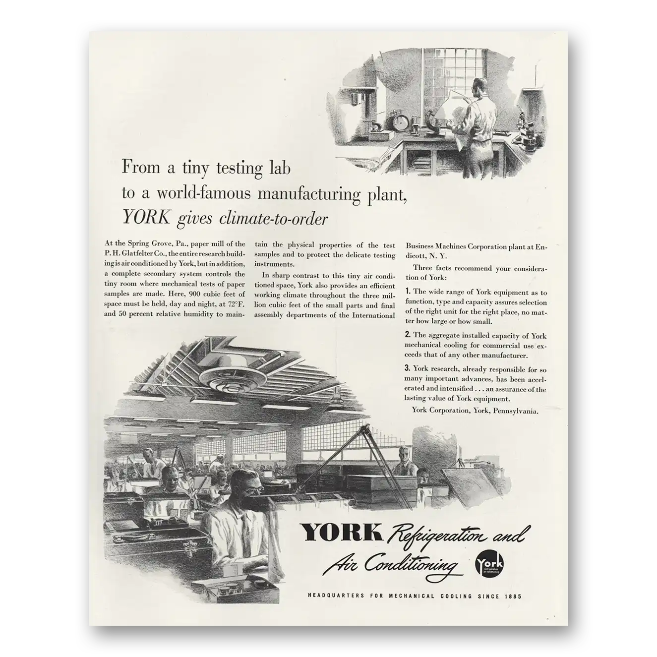 1947 York Air Conditioning Tiny Testing Lab Vintage Magazine Print Ad