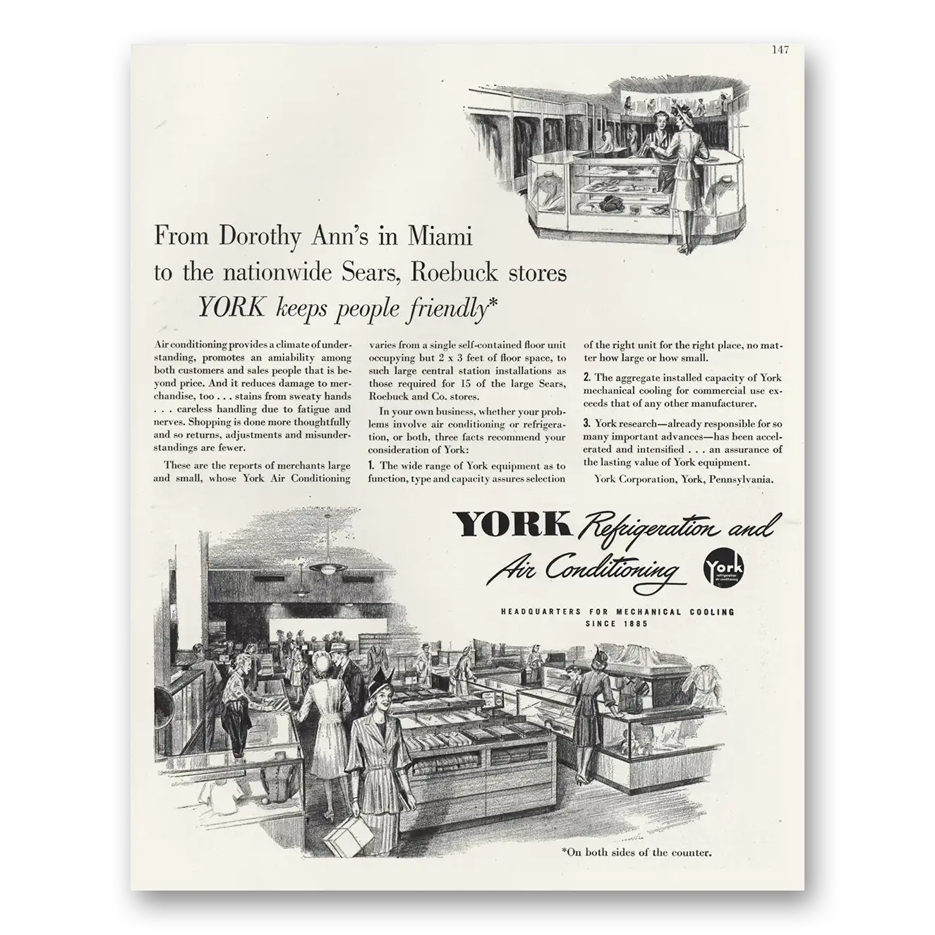 1947 York Air Conditioning Dorothy Ann Miami Sears Roebuck Vintage Magazine Print Ad