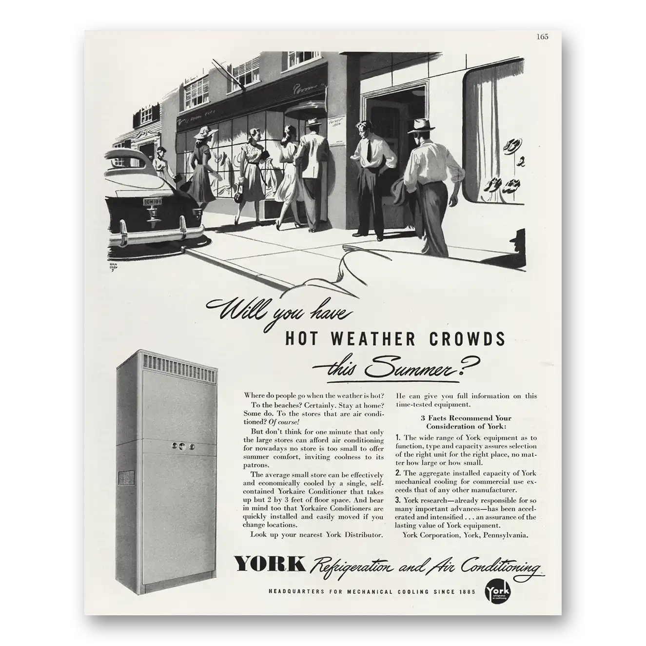 1947 York Air Conditioning Hot Weather Crowds Vintage Magazine Print Ad