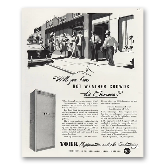 1947 York Air Conditioning Hot Weather Crowds Vintage Magazine Print Ad