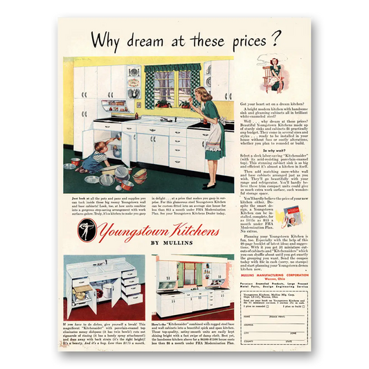 1947 Youngstown Kitchens Why Dream At These Prices Vintage Magazine Print Ad