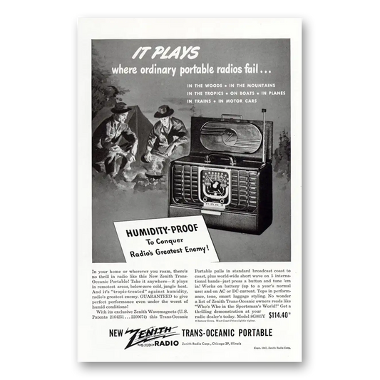 1947 Zenith Radio Plays Humidity Proof Vintage Magazine Print Ad