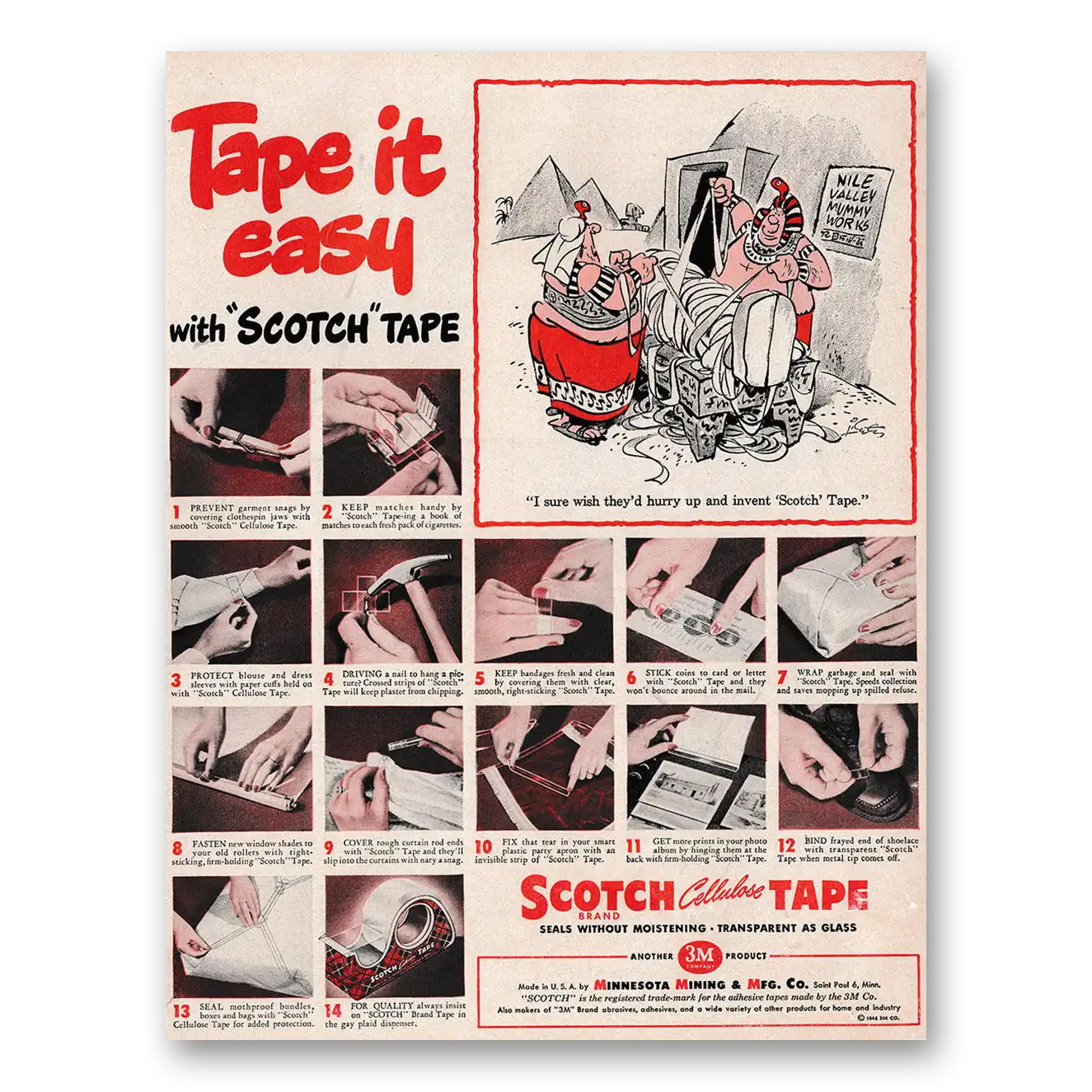 1948 Scotch Tape Tape It Easy Vintage Magazine Print Ad