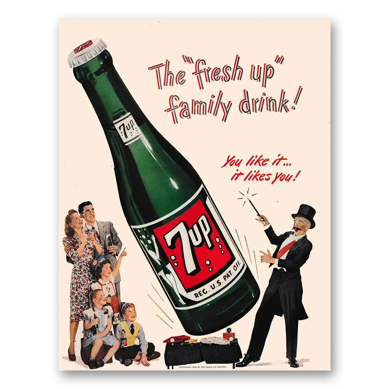 1948 7Up Fresh Up Family Drink You Like It Likes You Vintage Magazine Print Ad