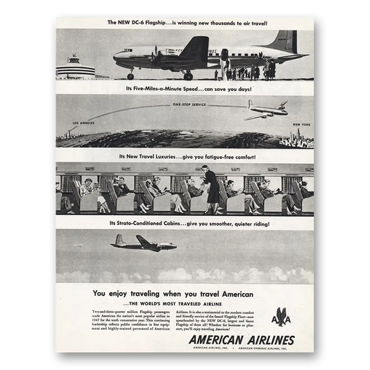 1948 American Airlines DC6 Flagship Winning New Thousands Vintage Magazine Print Ad