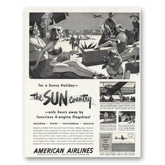 1948 American Airlines Sunny Holiday Sun Country Vintage Magazine Print Ad