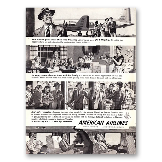 1948 American Airlines Bob Watson Gains More Than Time Vintage Magazine Print Ad