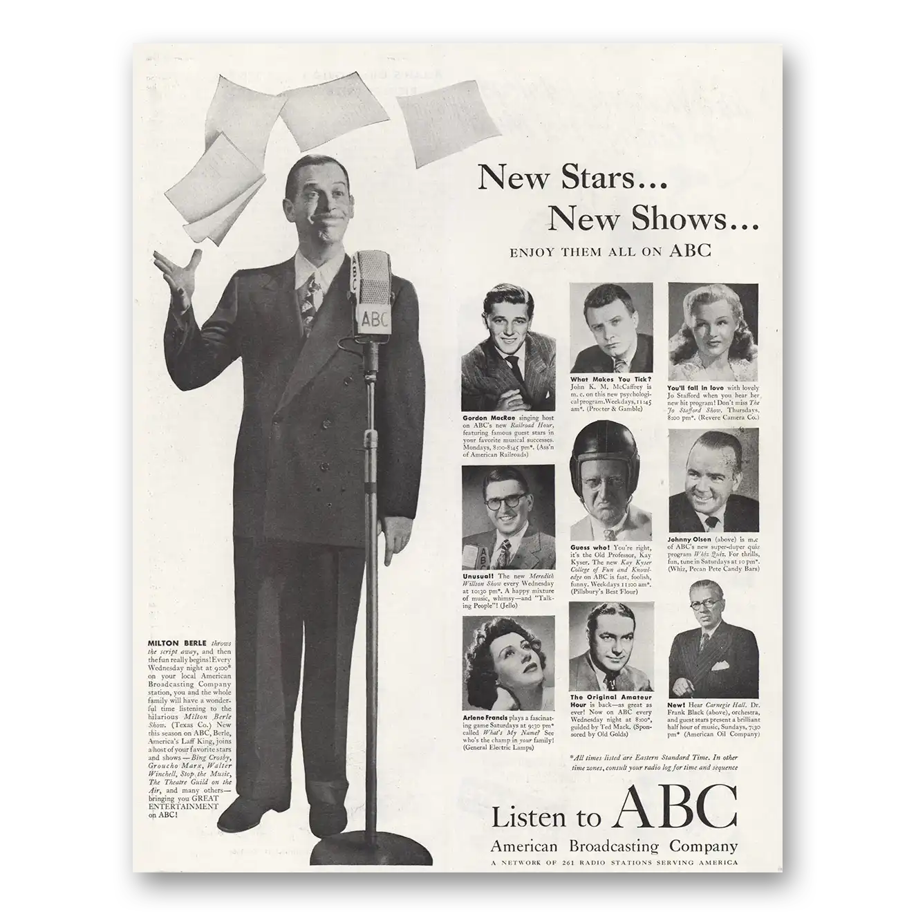 1948 ABC American Broadcasting New Stars Milton Berle Vintage Magazine Print Ad