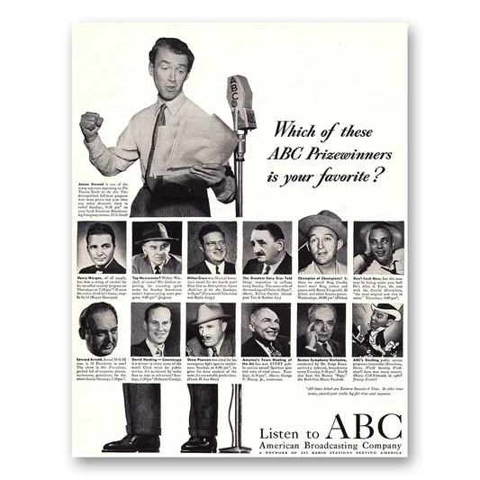 1948 ABC American Broadcasting James Stewart Henry Morgan and Walter Winchell Vintage Magazine Print Ad