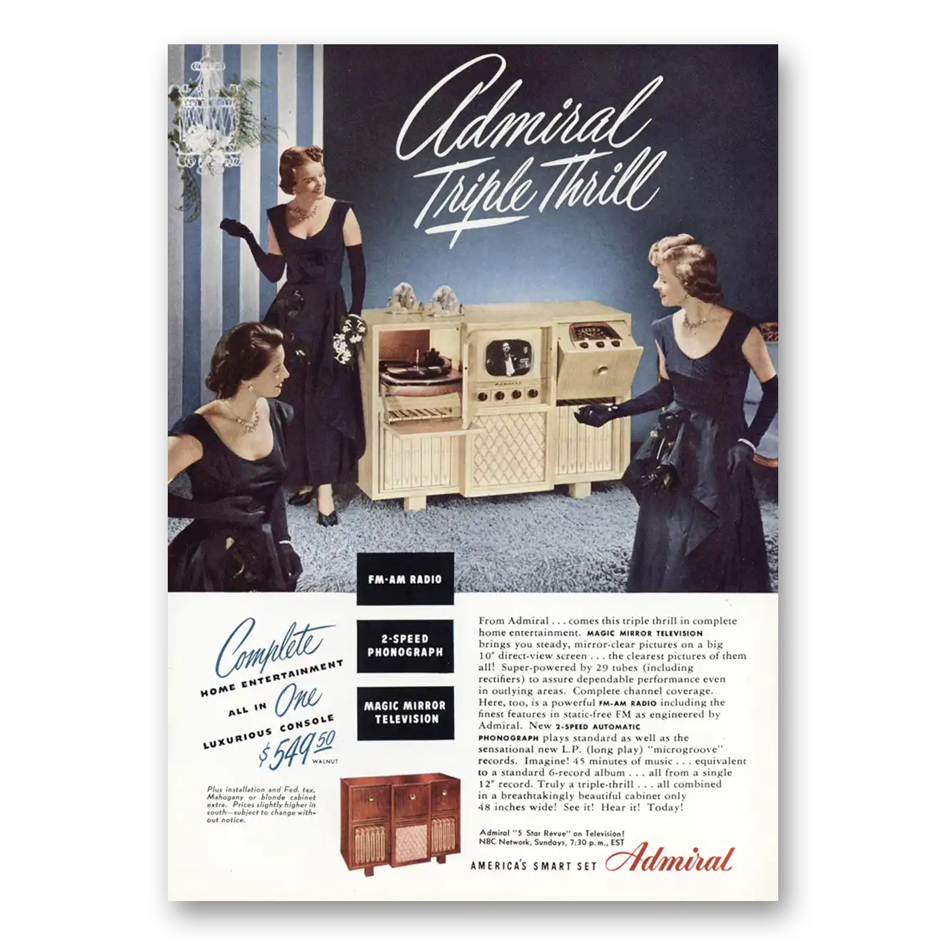 1948 Admiral Radio Triple Thrill Magic Mirror Television Vintage Magazine Print Ad