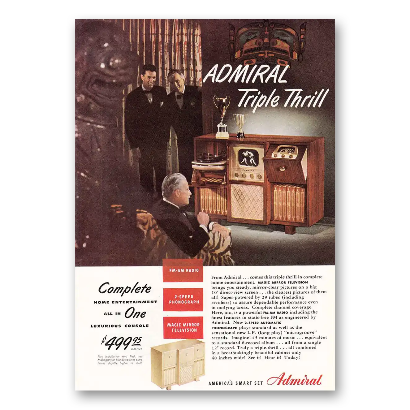 1948 Admiral Radio Triple Thrill Vintage Magazine Print Ad