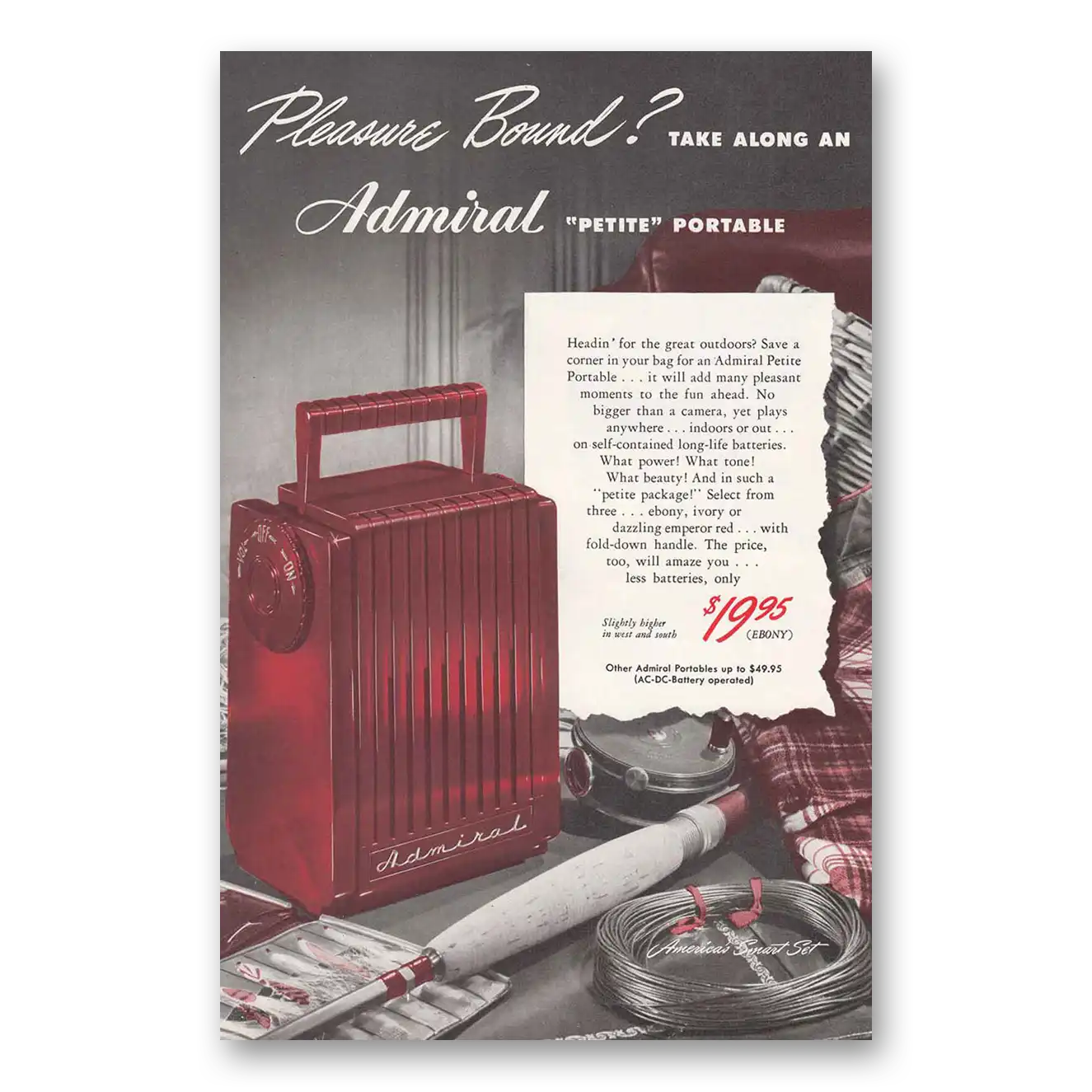 1948 Admiral Radio Petite Portable Radio Pleasure Bound Vintage Magazine Print Ad