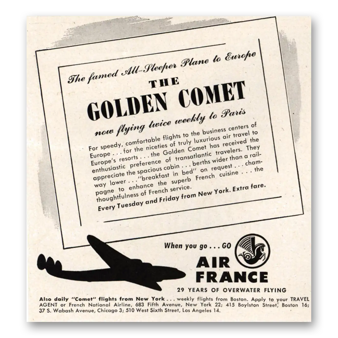 1948 Air France Golden Comet Vintage Magazine Print Ad