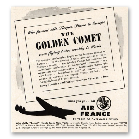 1948 Air France Golden Comet Vintage Magazine Print Ad