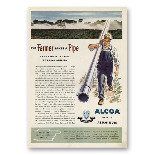 1948 Alcoa Farmer Takes a Pipe Vintage Magazine Print Ad