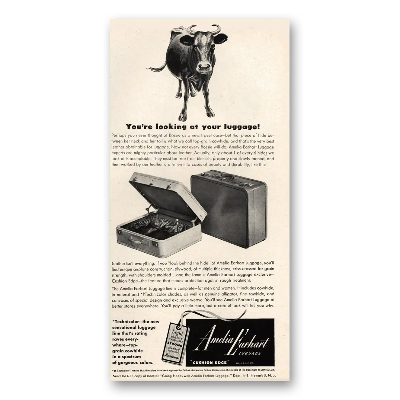 1948 Amelia Earhart Luggage Looking At Your Luggage Vintage Magazine Print Ad