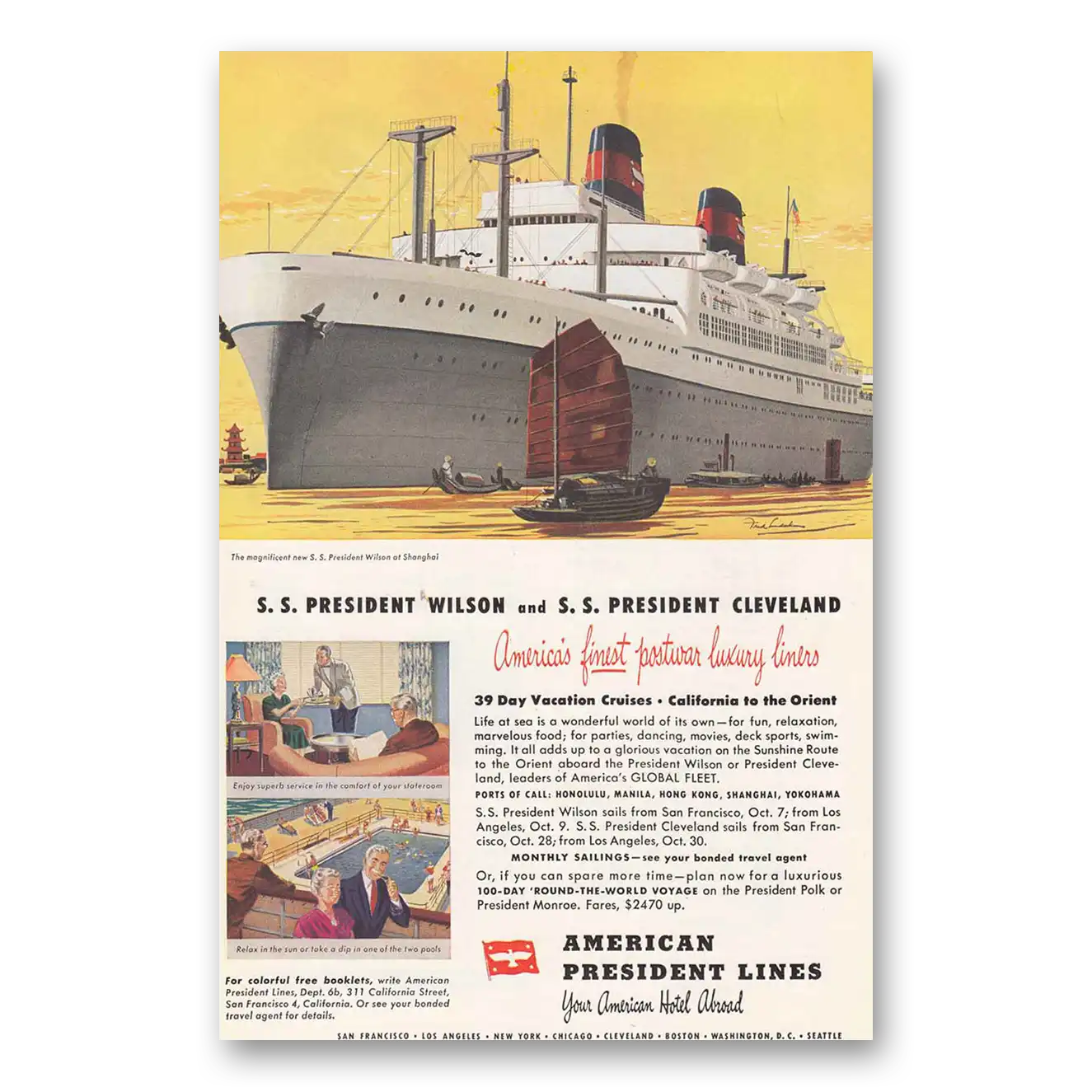 1948 American President Lines SS President Wilson Cleveland Vintage Magazine Print Ad