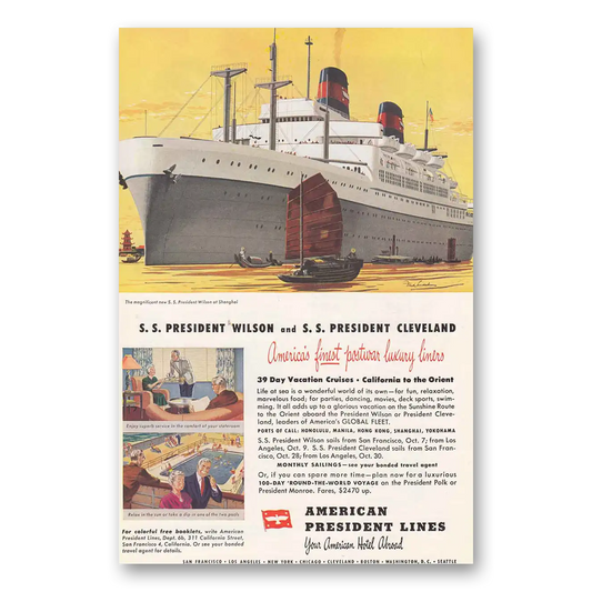 1948 American President Lines SS President Wilson Cleveland Vintage Magazine Print Ad