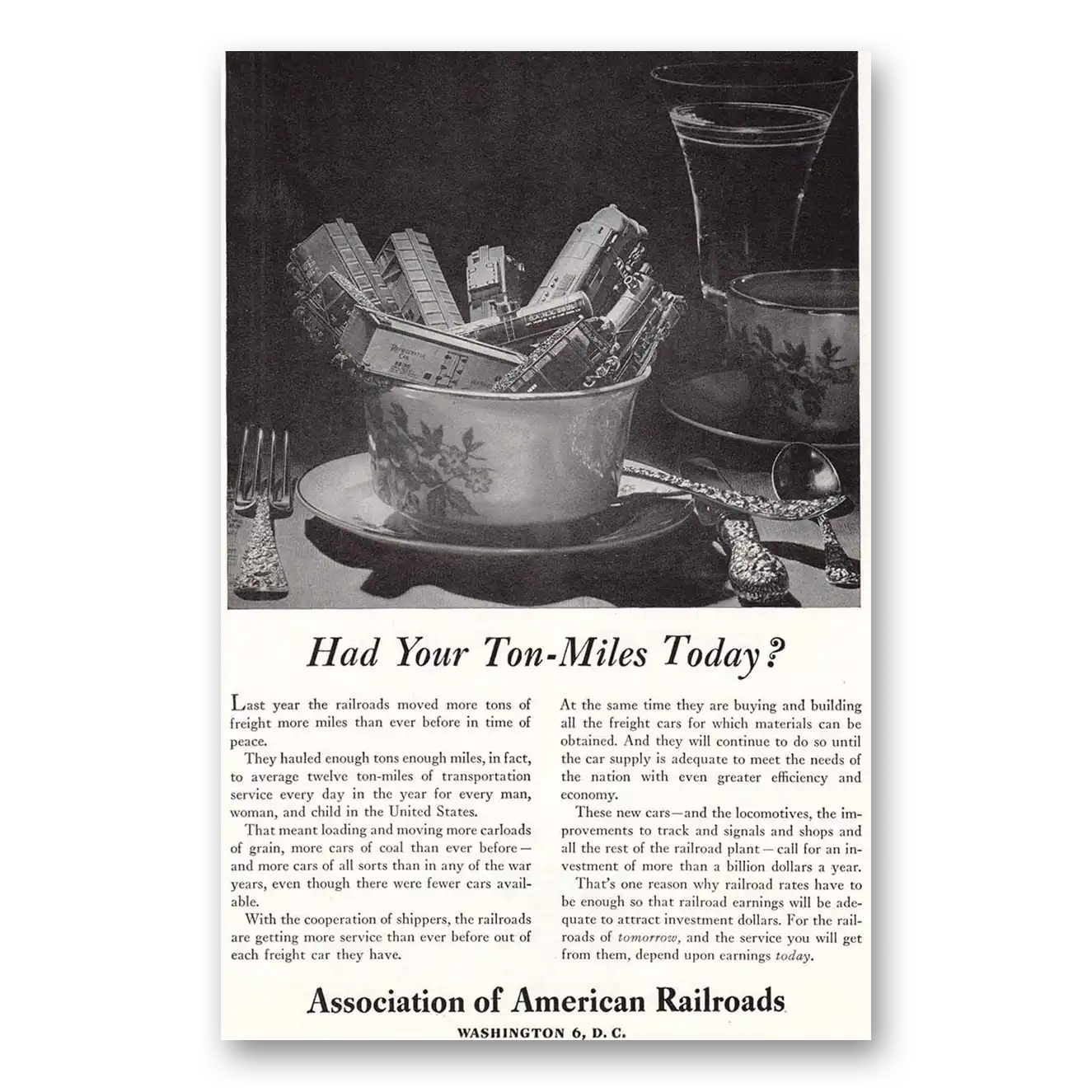 1948 Association of American Railroads Ton Miles Vintage Magazine Print Ad