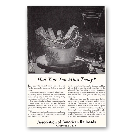 1948 Association of American Railroads Ton Miles Vintage Magazine Print Ad