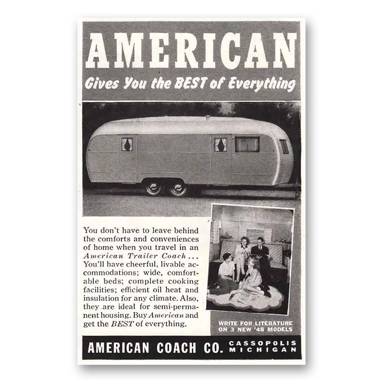 1948 American Coach Gives You the Best of Everything Vintage Magazine Print Ad