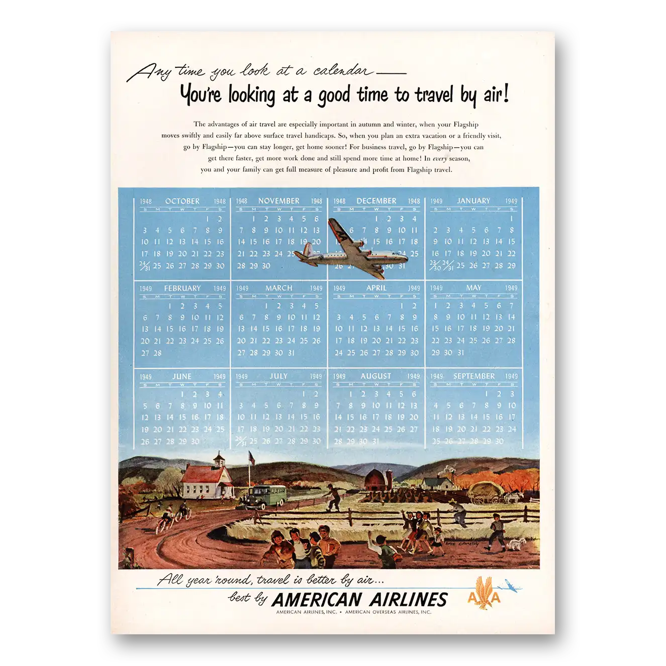 1948 American Airlines Looking At Good Time To Travel By Air Vintage Magazine Print Ad