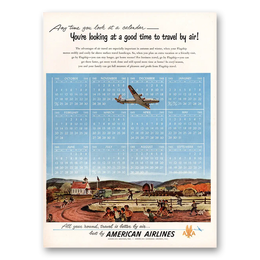 1948 American Airlines Looking At Good Time To Travel By Air Vintage Magazine Print Ad