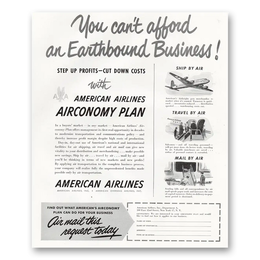 1948 American Airlines You Cant Afford an Earthbound Business Vintage Magazine Print Ad