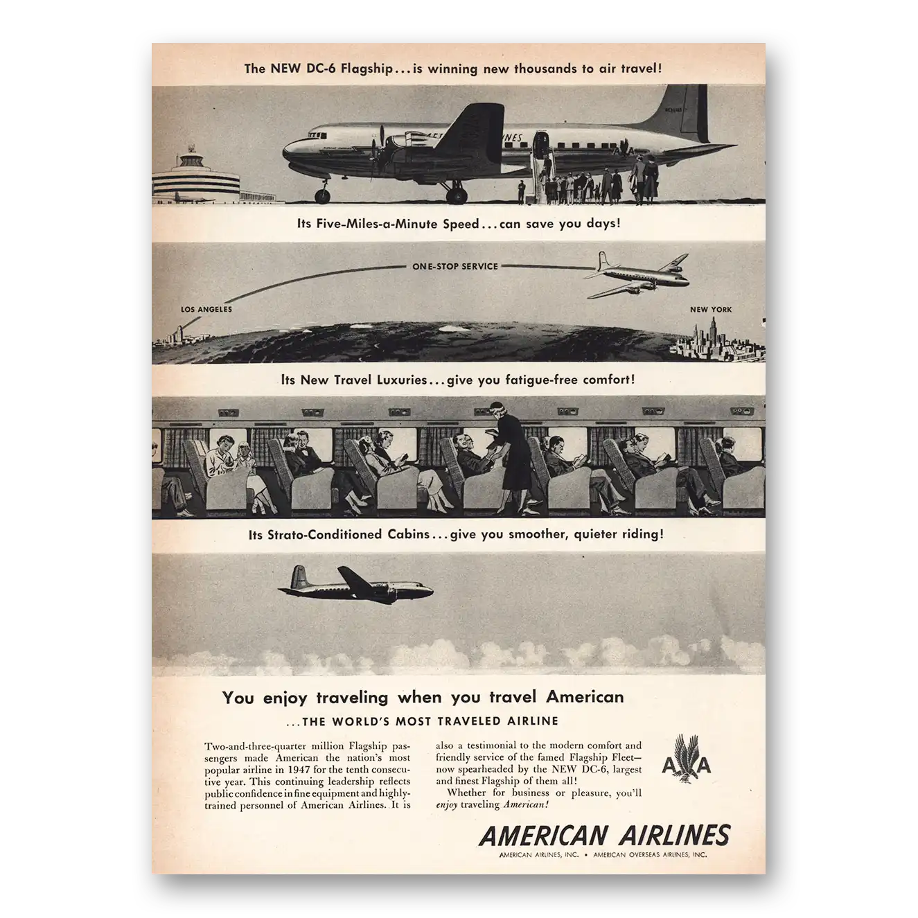 1948 American Airlines DC6 Flagship Vintage Magazine Print Ad