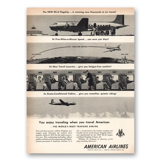 1948 American Airlines DC6 Flagship Vintage Magazine Print Ad