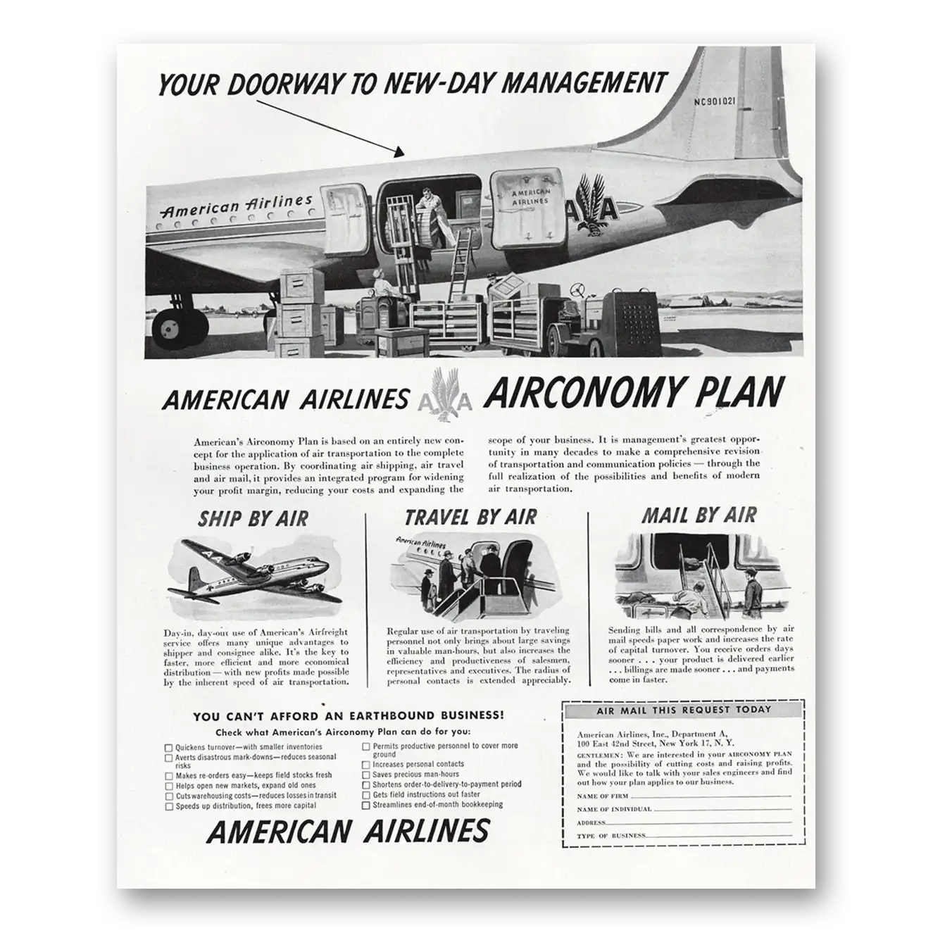 1948 American Airlines Airconomy Plan Vintage Magazine Print Ad