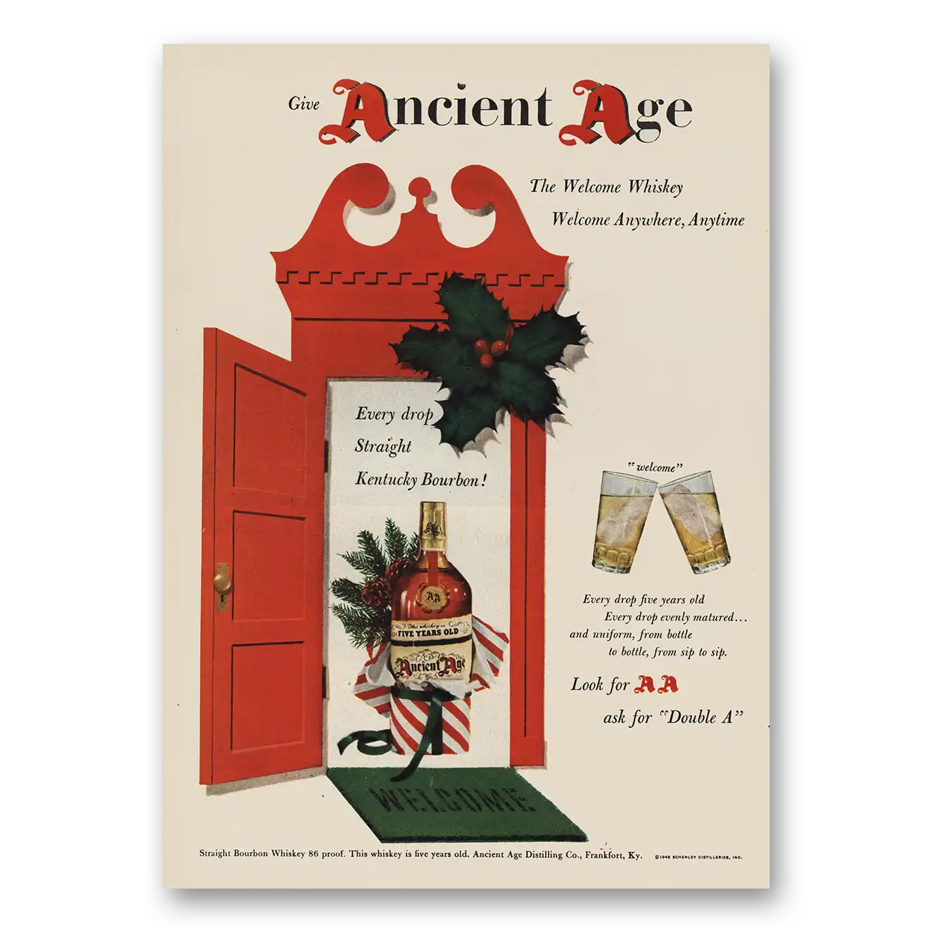 1948 Ancient Age Whiskey Every Drop Straight Vintage Magazine Print Ad