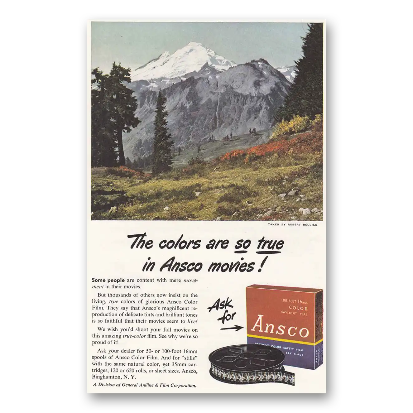 1948 Ansco Film Mountains The Colors Are So True Vintage Magazine Print Ad