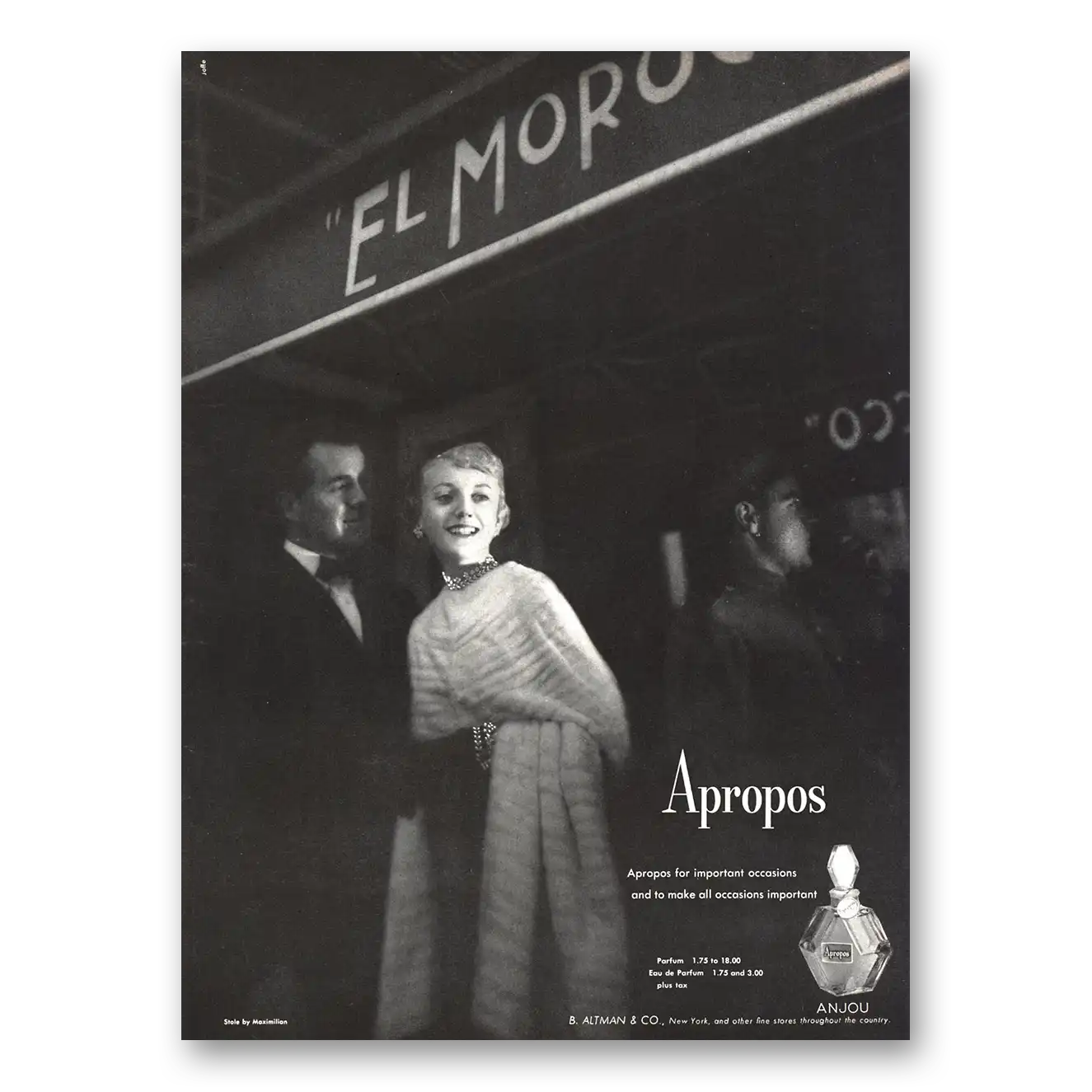 1948 Apropos Perfume Important Occasions Vintage Magazine Print Ad