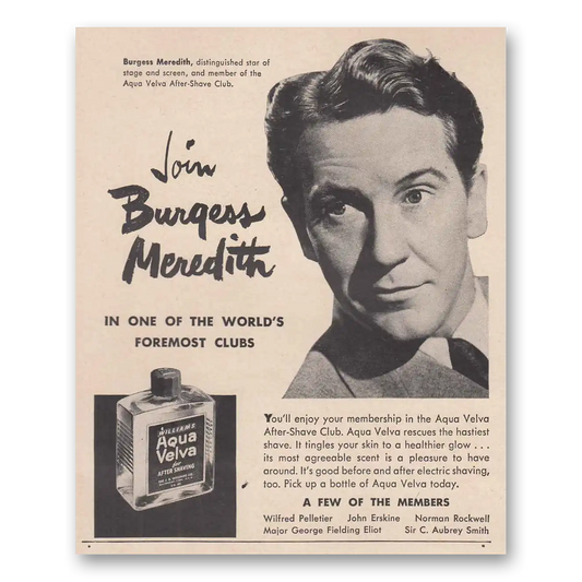 1948 Aqua Velva Burgess Meredith Vintage Magazine Print Ad