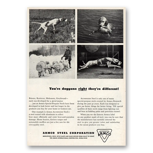 1948 Armco Steel Doggone Right They're Different Vintage Magazine Print Ad