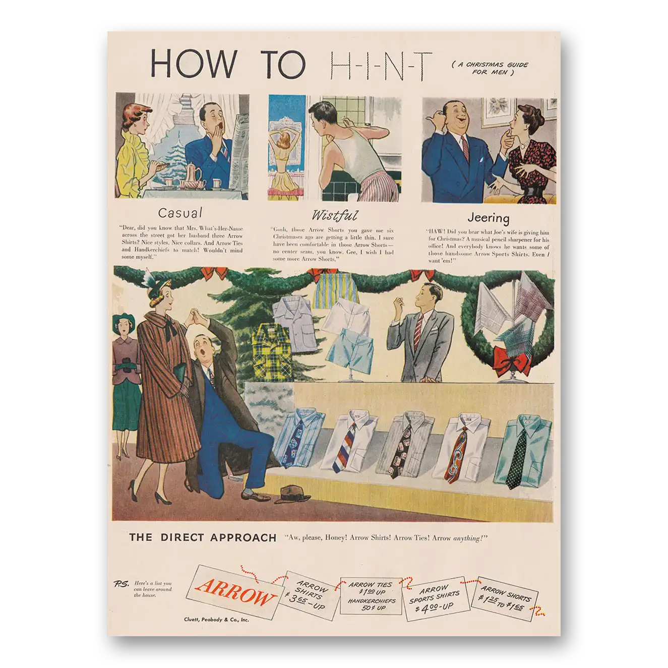 1948 Arrow Shirts How to Hint A Christmas Guide Vintage Magazine Print Ad