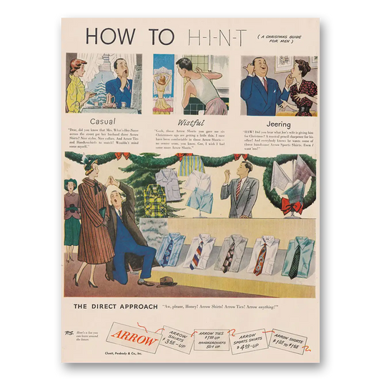 1948 Arrow Shirts How to Hint A Christmas Guide Vintage Magazine Print Ad