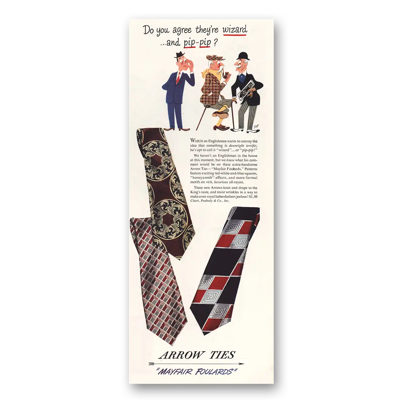 1948 Arrow Shirts Wizard and Pip Pip Vintage Magazine Print Ad