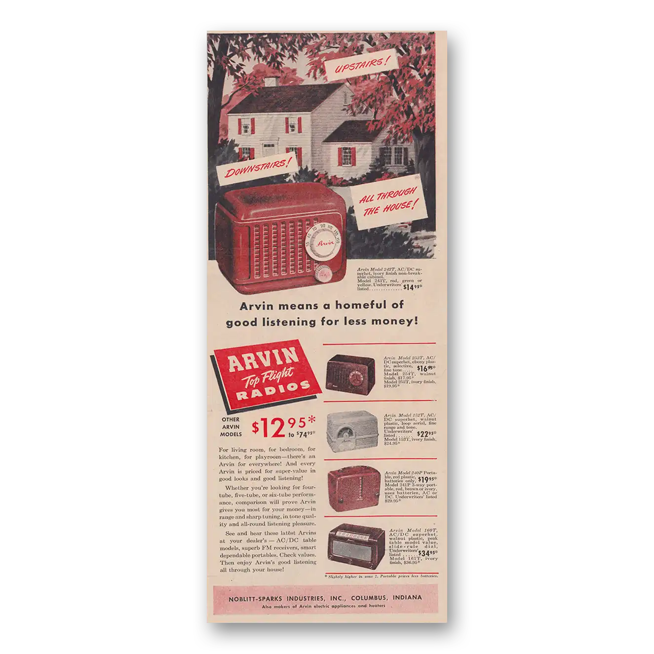 1948 Arvin Radios Homeful of Good Listening Vintage Magazine Print Ad