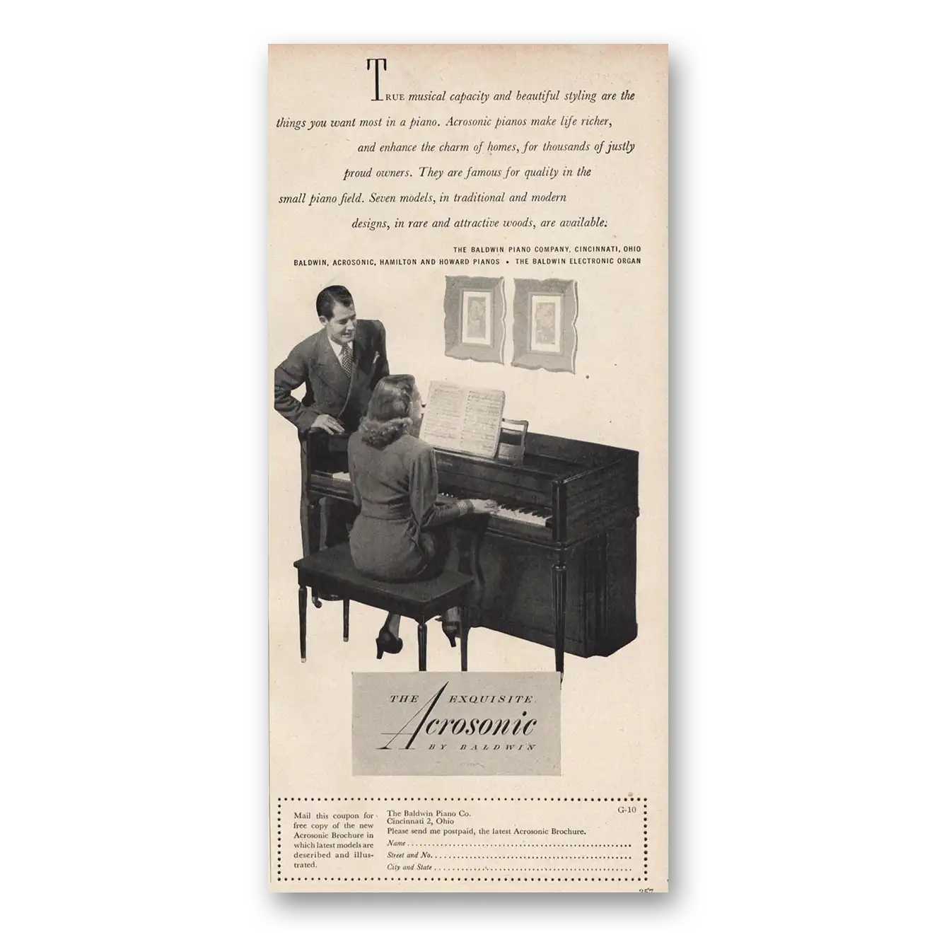 1948 Baldwin Piano Aerosonic Piano True Musical Capacity Vintage Magazine Print Ad