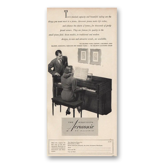 1948 Baldwin Piano Aerosonic Piano True Musical Capacity Vintage Magazine Print Ad